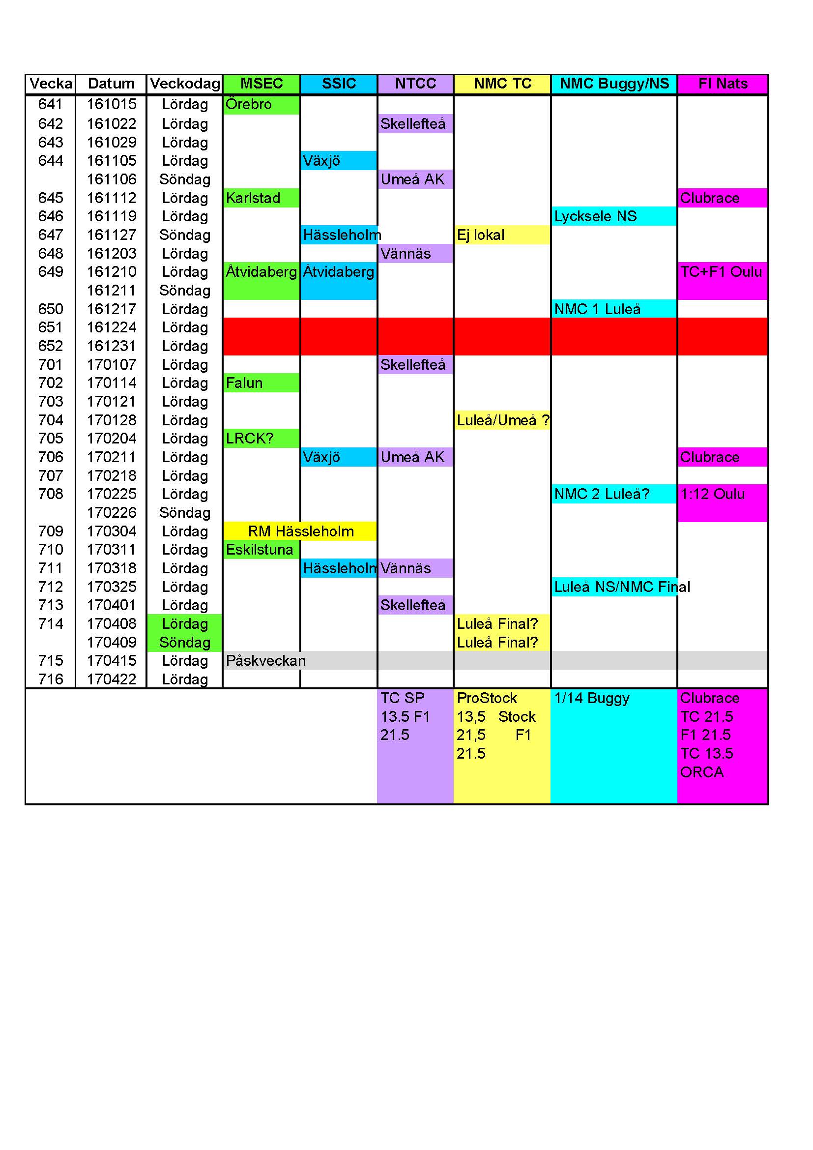 Tävlingskalender 2016-2017